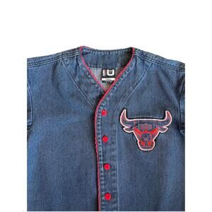 Chicago Bulls NBA Basketball Baseball Style Denim Red Jersey Size S